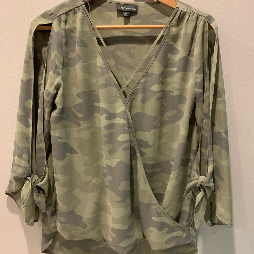 New No tags sheer camouflage blouse long sleeves